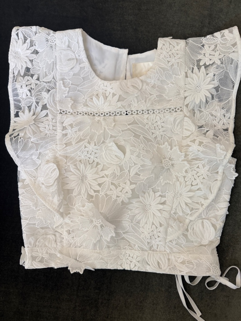 J.O.A. White Floral Lace Crop Top with Flutter Sleeves